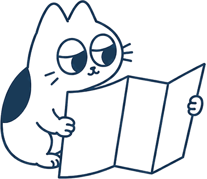 地図を広げて行きたいお店を探している、cRawl の猫のイラスト